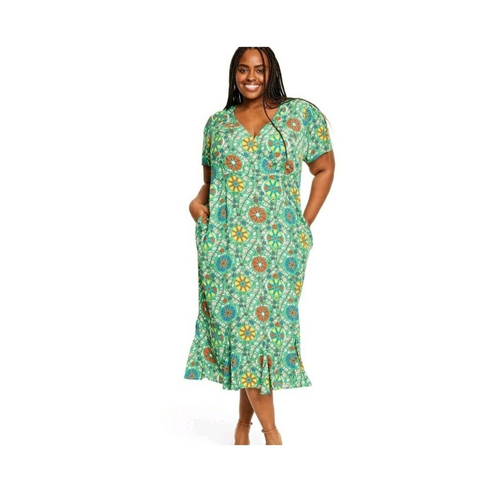 Rhode x Target Green Floral Maxi Midi Dress Surplice V-Neck Ruffle‎ Hem Size 20